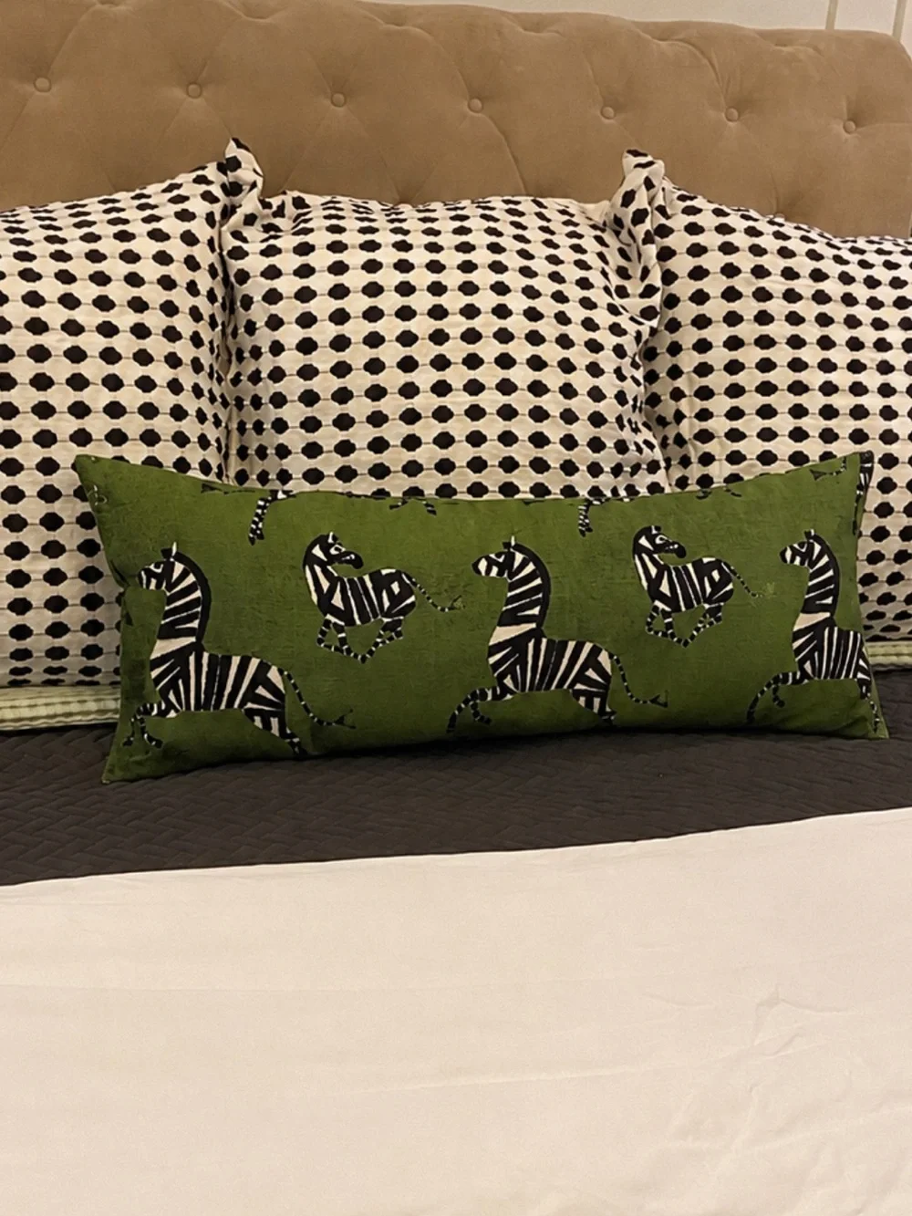 Custom Lumbar Pillow - 35” x 11” Thibaut Green Serengeti Fabric Lumbar Pillow